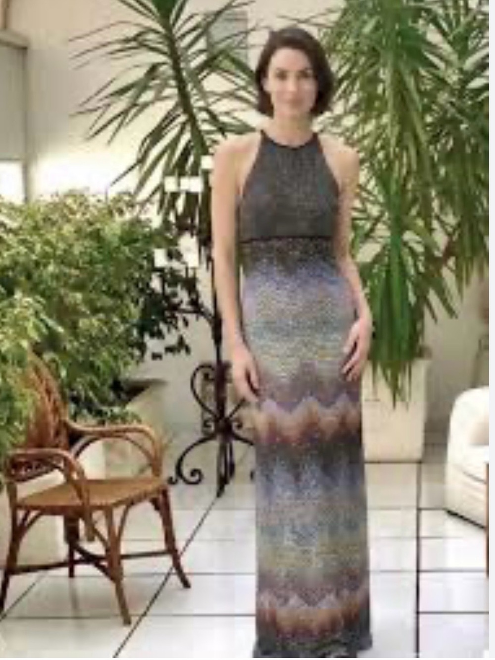 Missoni Halter Chevron Knit Maxi Dress in Blue, Brown and Black.